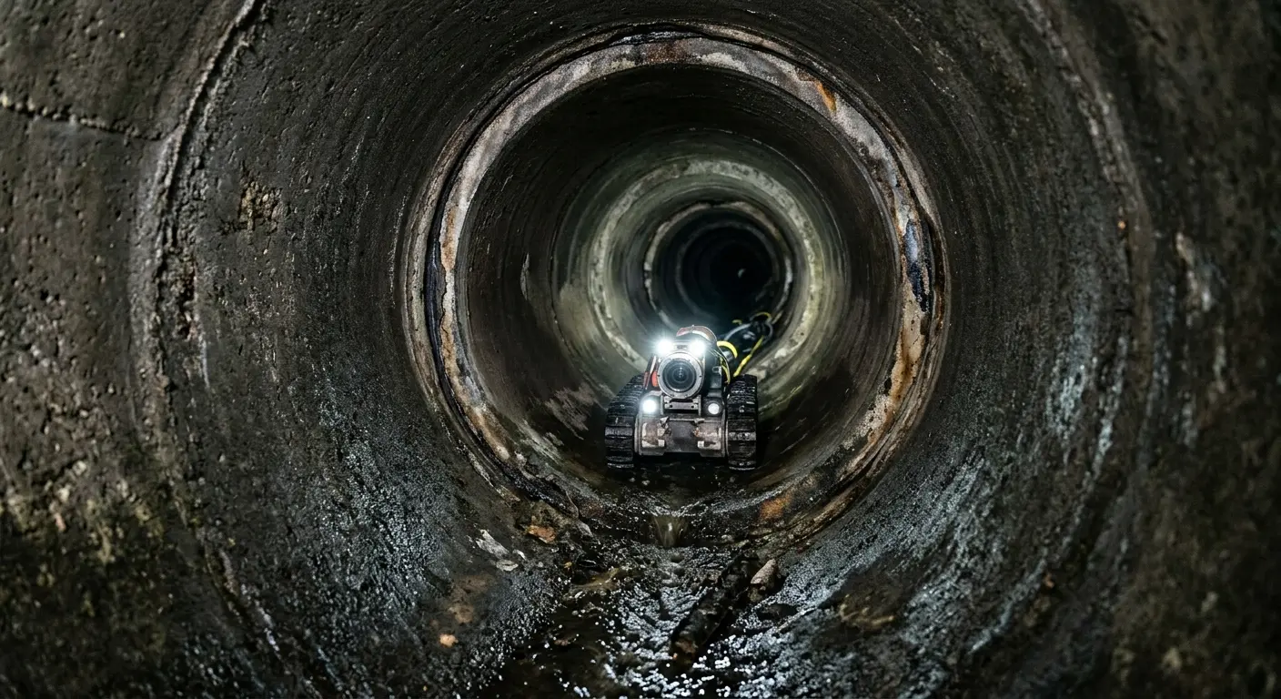 Robotic sewer camera inspecting pipe interior for Sewer Line Repair in Raton